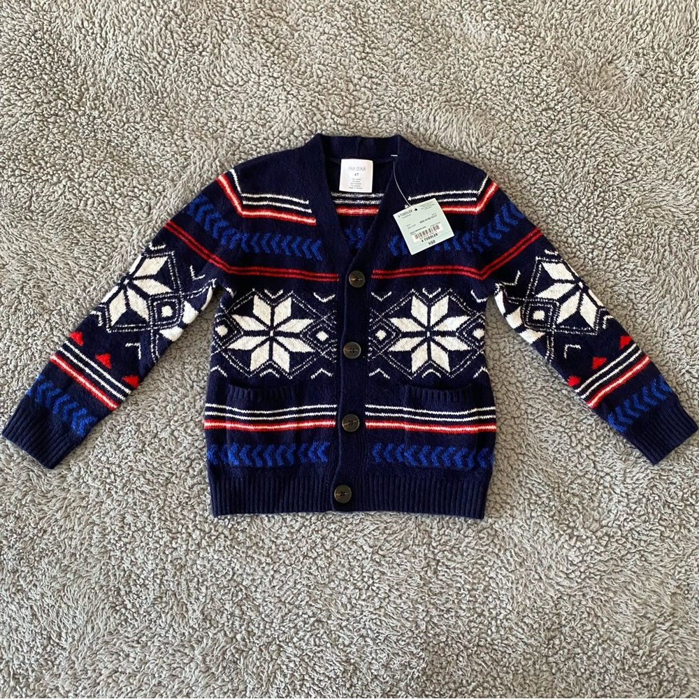 Soft Sweater Cardigan Boys 4T Okie Dokie Navy Blue